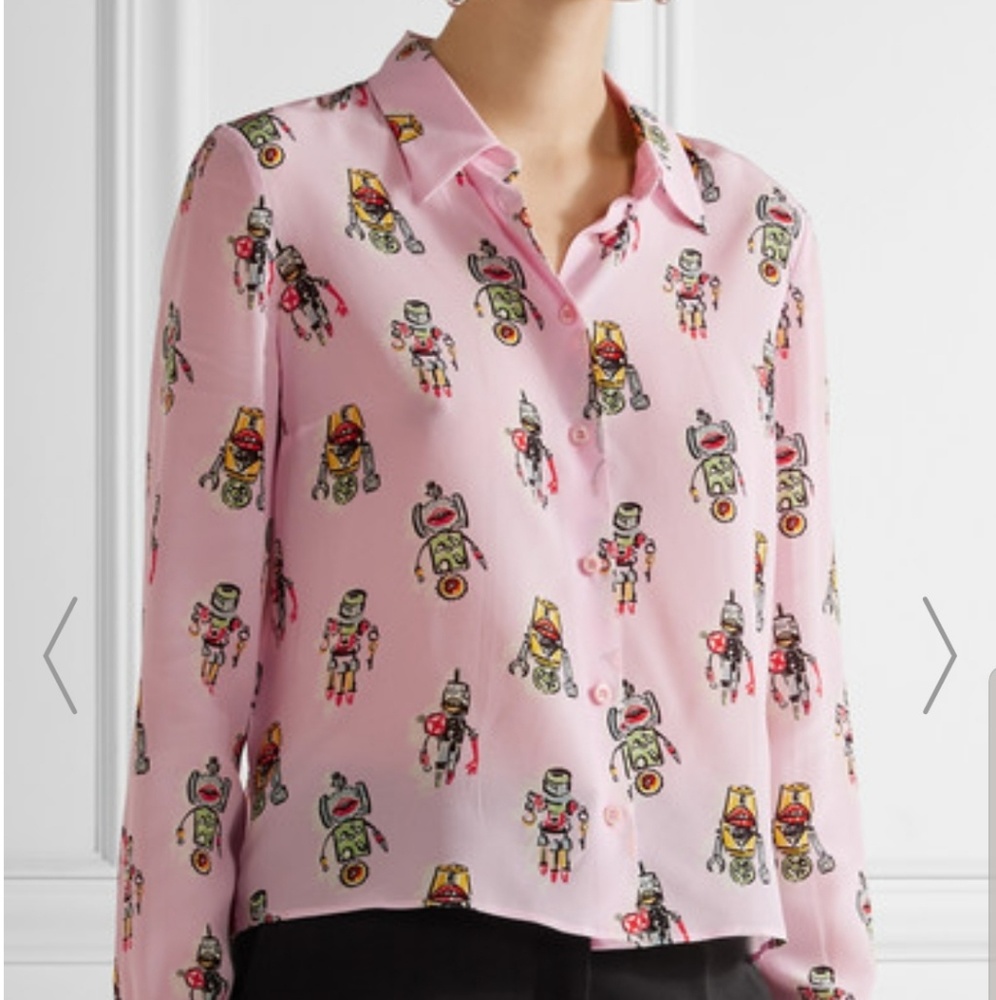 Prada robot printed silk button down
